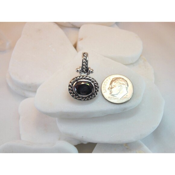 VTG Black Onyx Sterling Silver Oval Detailed Hinged Pendant - Picture 6 of 7